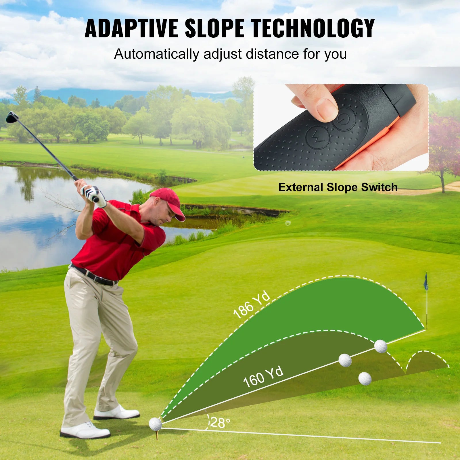 1300 Yard Golf Rangefinder with Slope, Flag Lock & 6X Zoom