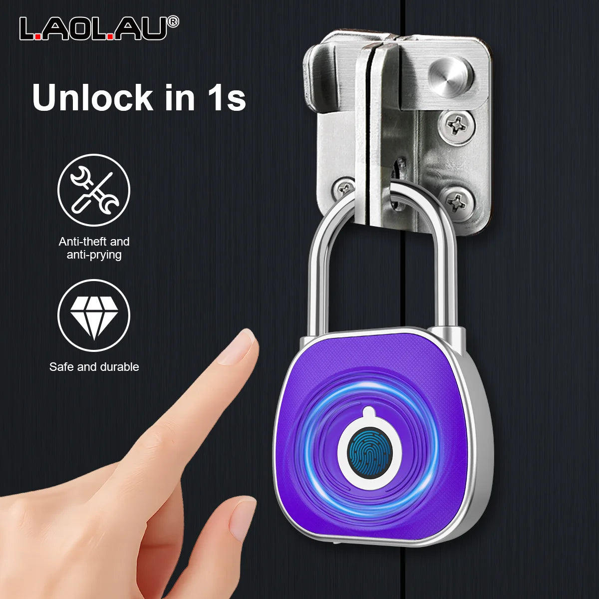 V8 Fingerprint Padlock, USB-C Rechargeable, 20-Print Memory