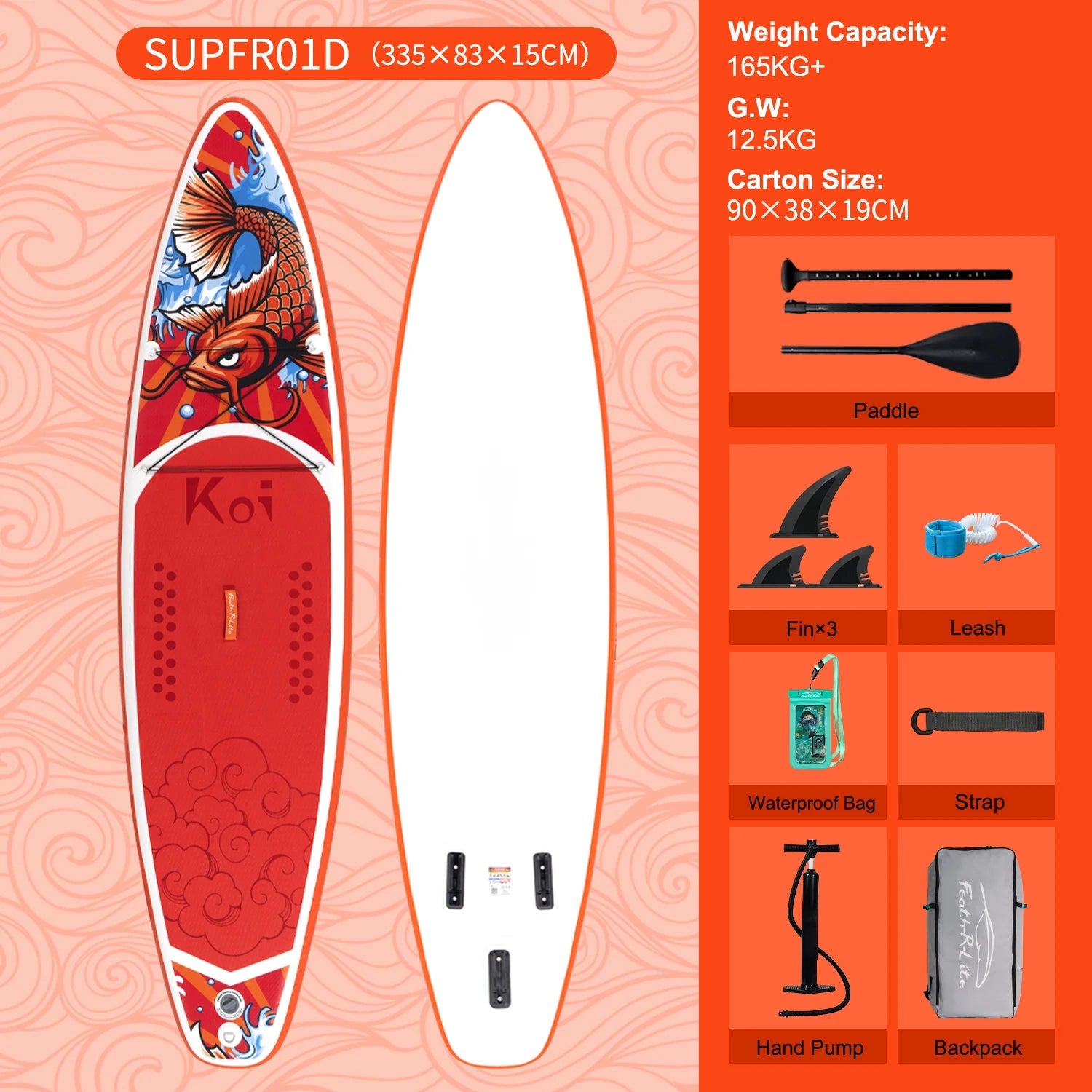 FunWater Inflatable Stand Up Paddle Board Paddling Board Surfboard Surf Sup Board 320-385CM Non-Slip Water Sport Paddle Board