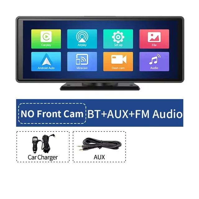 10.26 Inch Dash Cam Rearview Mirror Display with Wireless CarPlay and Android Auto, 4K Front and 1080P Rear Recording
