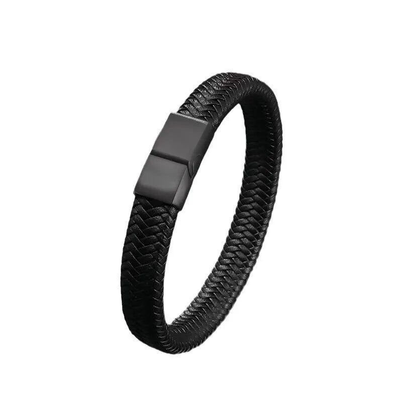 Black PU Leather Magnetic Bracelet for Men