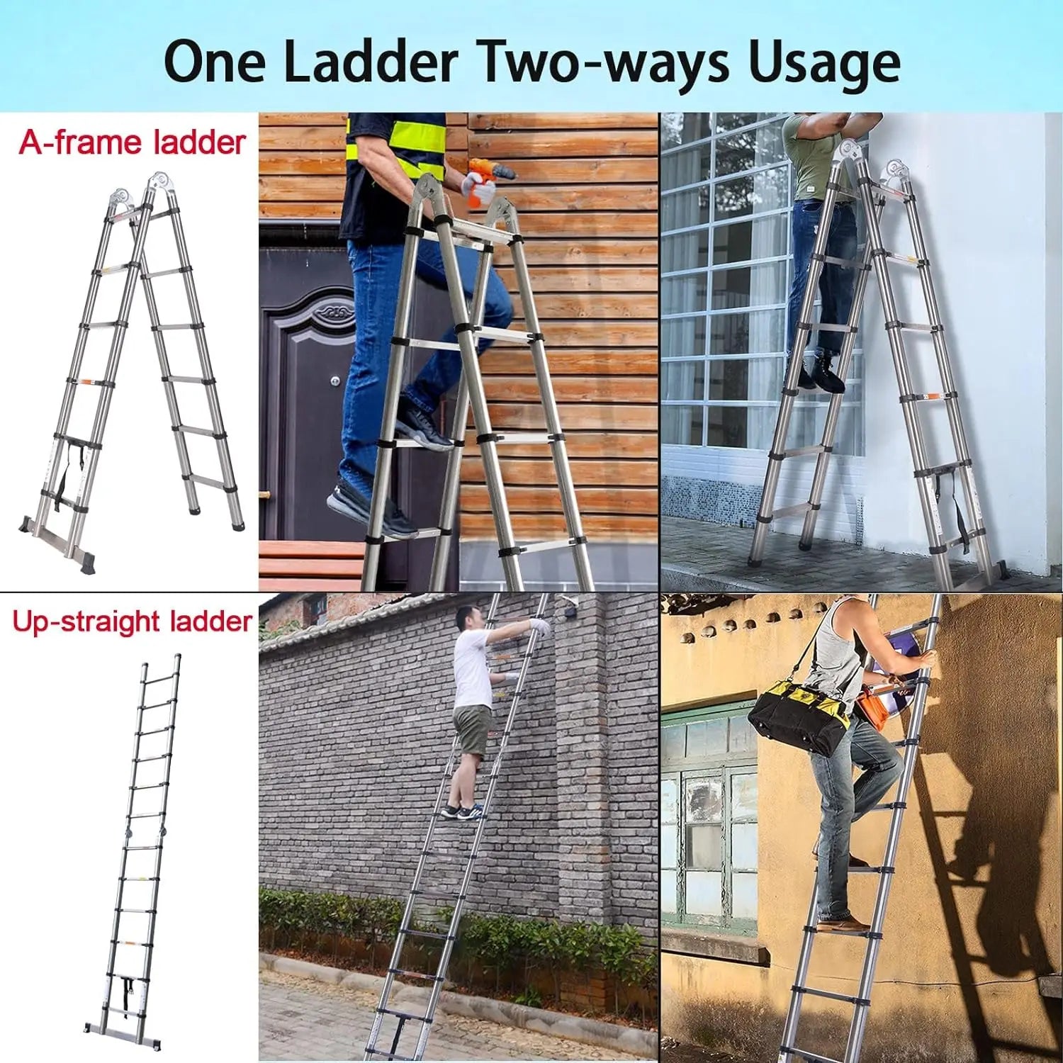 5M Telescopic Straight Ladder A‑Frame Stainless Steel Folding Ladder