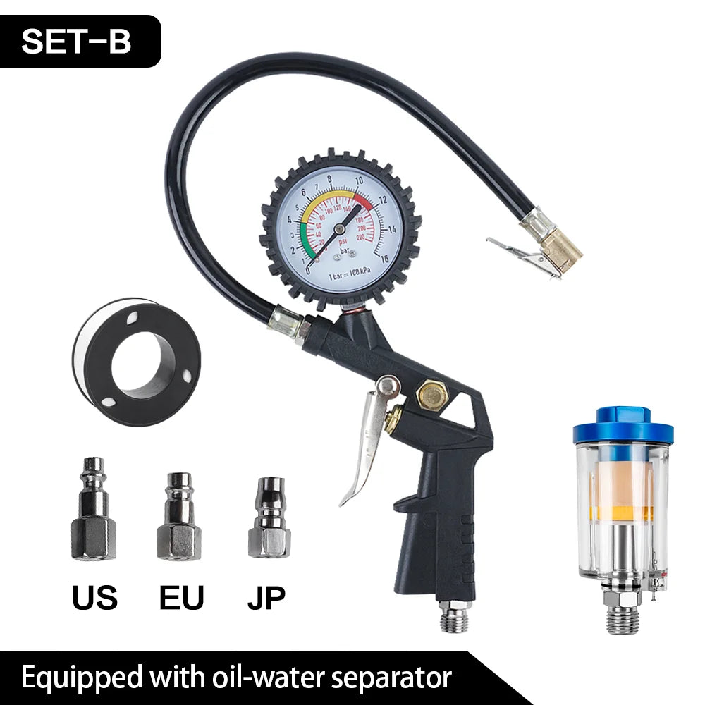 Tire Pressure Gun 0-16Bar/0-220PSI Pressure Gauge, Tire Pressure Measuring Tool, Inflatable/Deflated, Inflation Pump Accessories