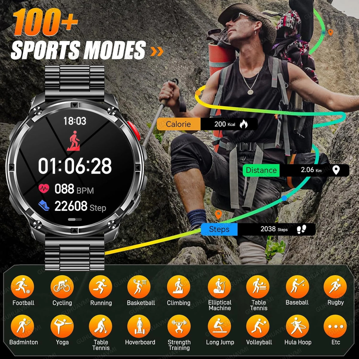 Ασύρματο εξωτερικό smartwatch με κλήσεις Bluetooth με πυξίδα & φακό