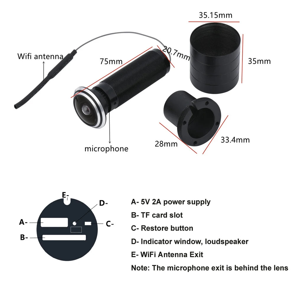 1080P WiFi Peephole Video Door Viewer with Motion Detection and Two-Way Audio