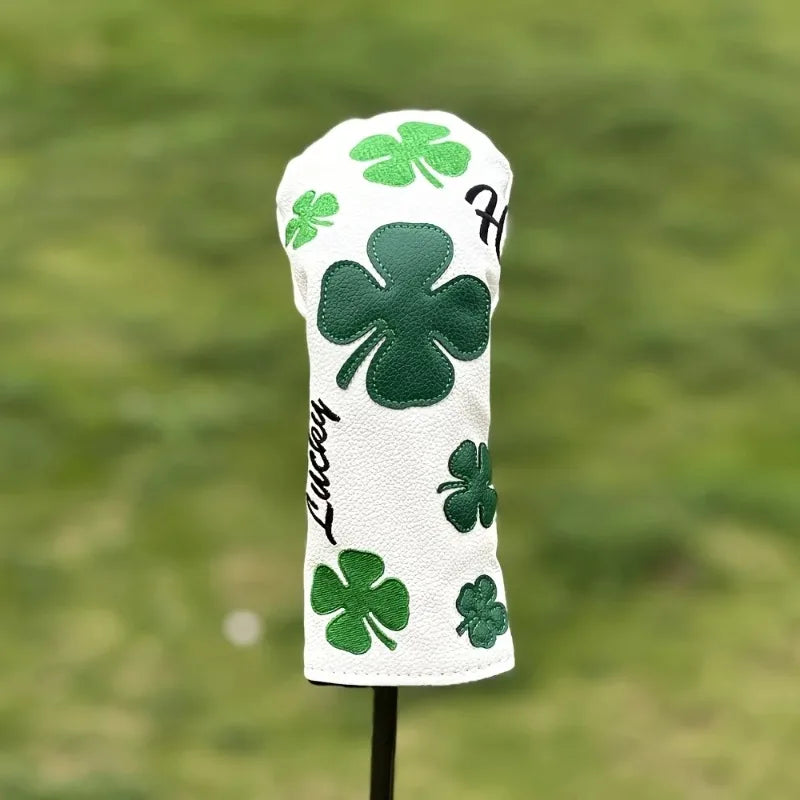 Elegantes capas para cabeças de tacos de golfe com trevo - resistentes, brancas, com desenho de trevo de quatro folhas verde, protetores para tacos