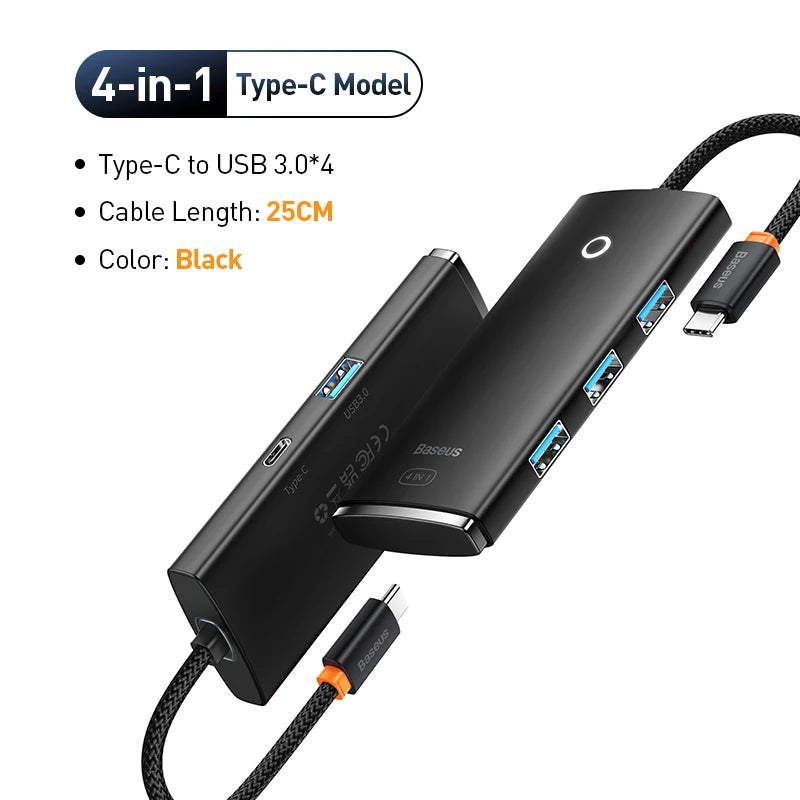 Čtyřportový rozbočovač USB Baseus, 5 Gbps, USB-A nebo USB-C