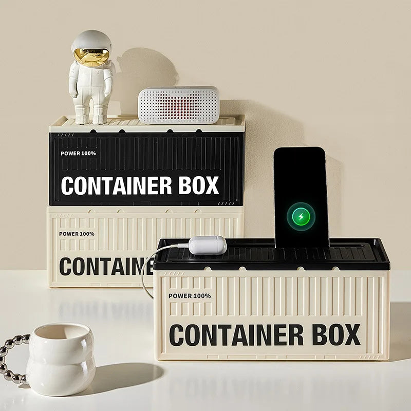 Cable Management Box with Phone Stand Lid