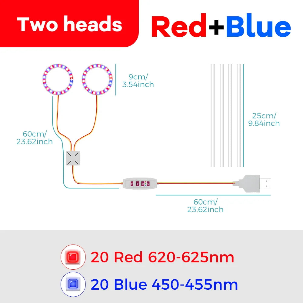 USB Plant Grow Light, One to Four Heads