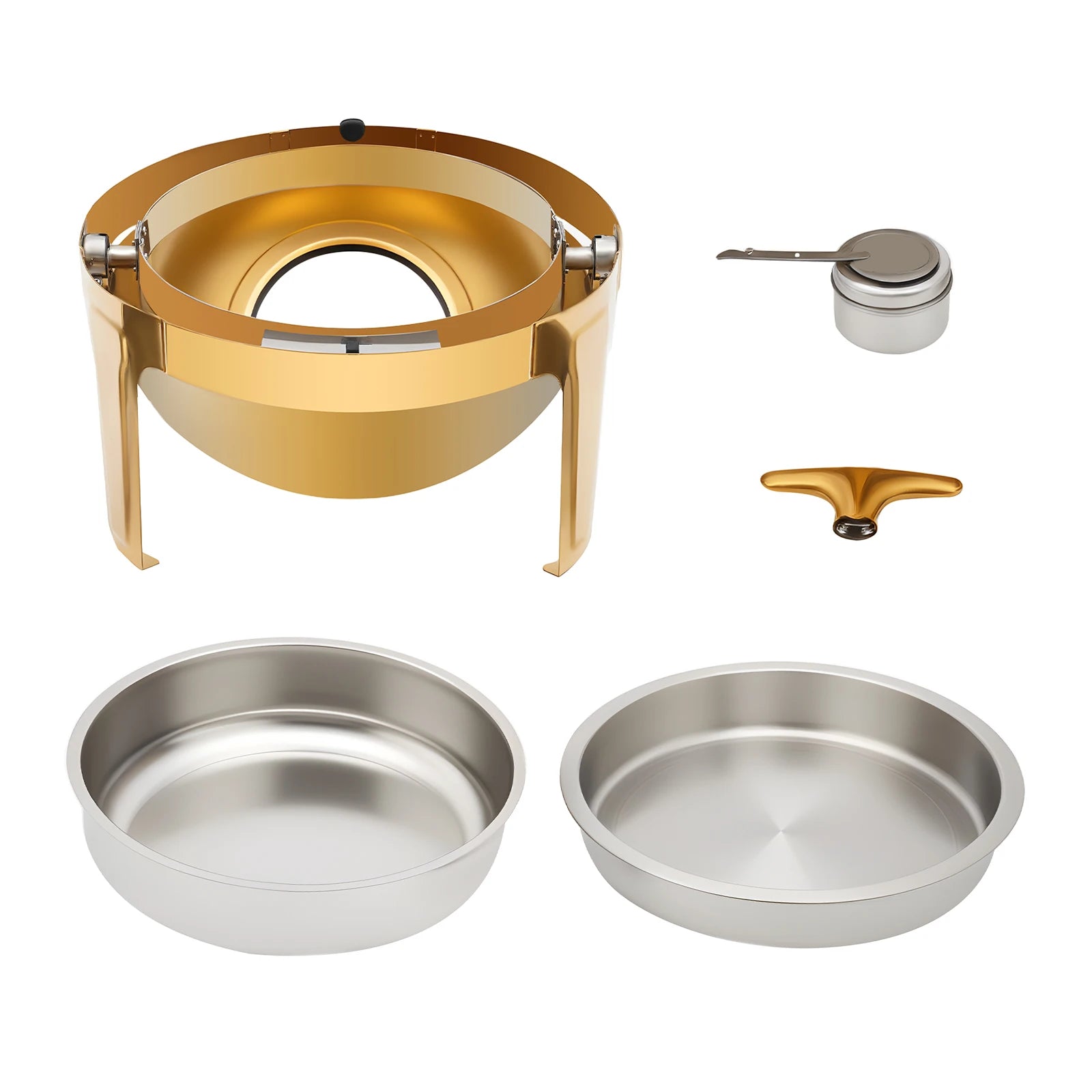 Gold Round Roll Top Chafing Dish 6L Stainless Steel Buffet Warmer with Visual Lid