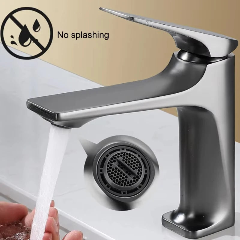 Gun Grey Modern Bathroom Sink Faucet Single Handle Deck Mounted Wash Basin Water Tap Hot And Cold Mixer