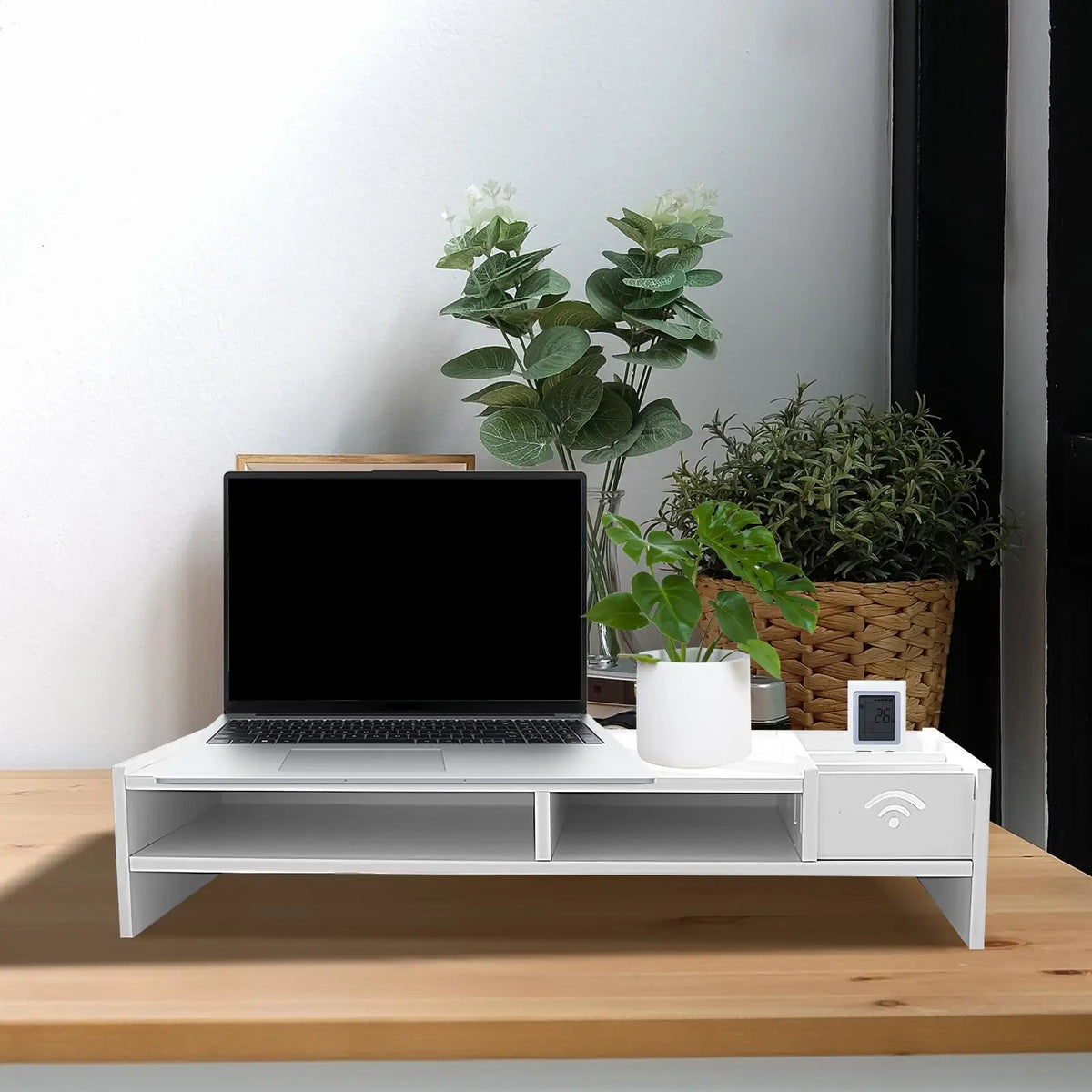 Organizador de secretária de três níveis e suporte para monitor