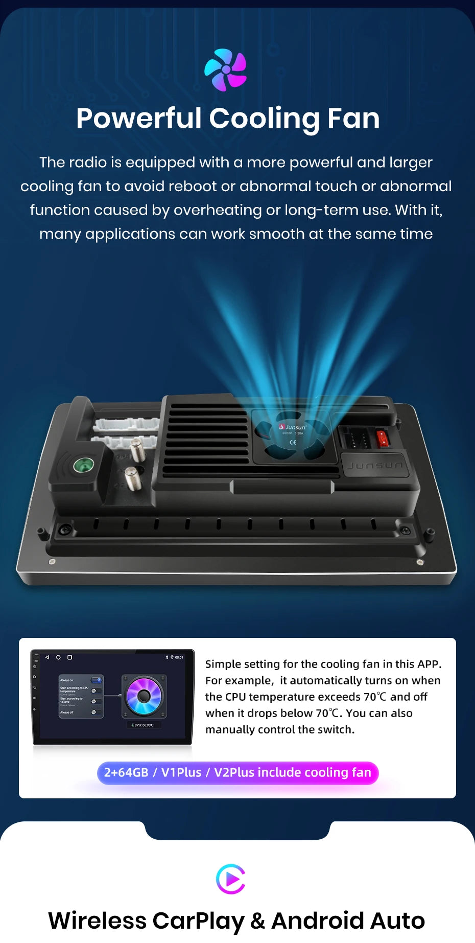 Junsun V1 Plus Car Radio with Wireless CarPlay & Android Auto