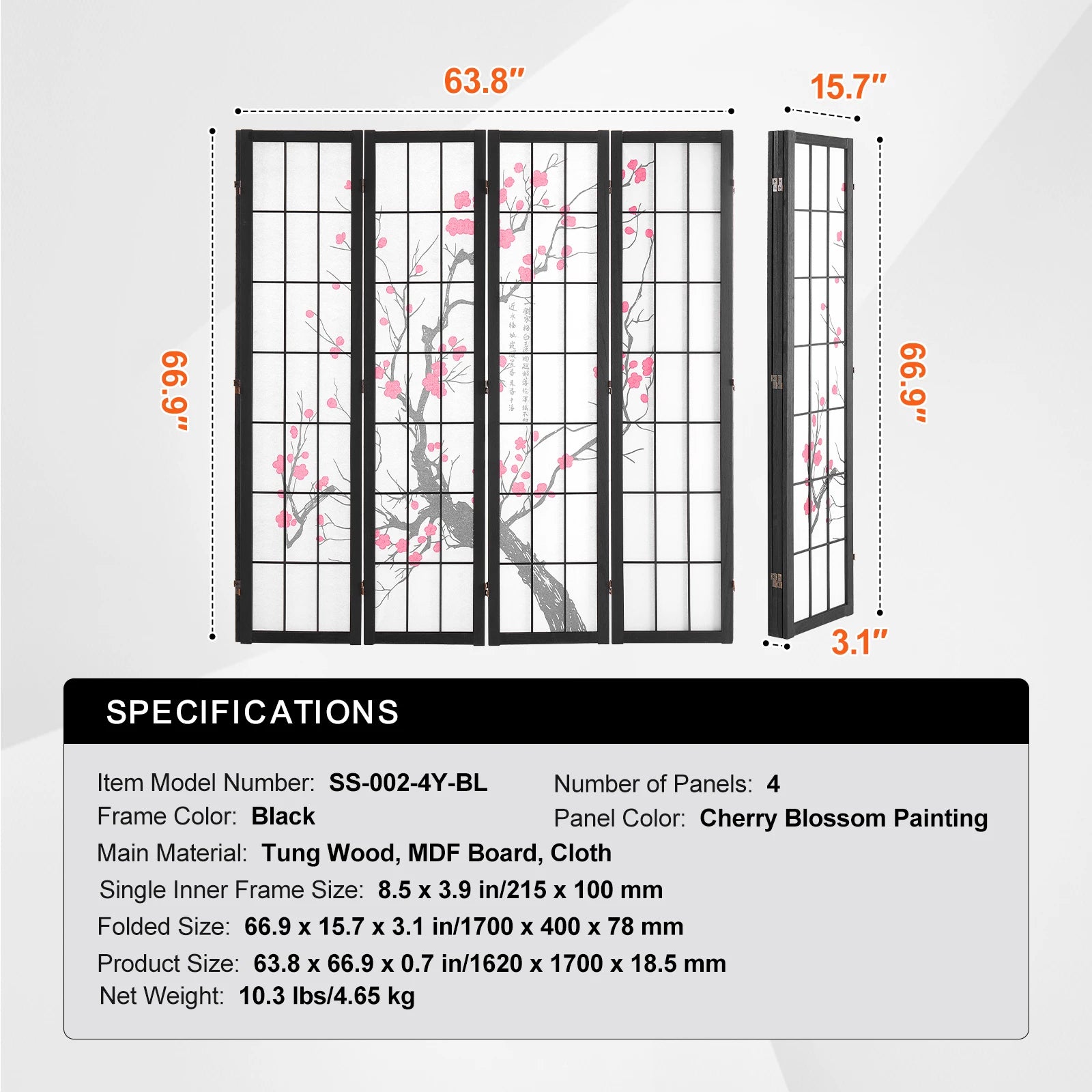 Japanese Wooden Folding Room Divider Privacy Screen Panels