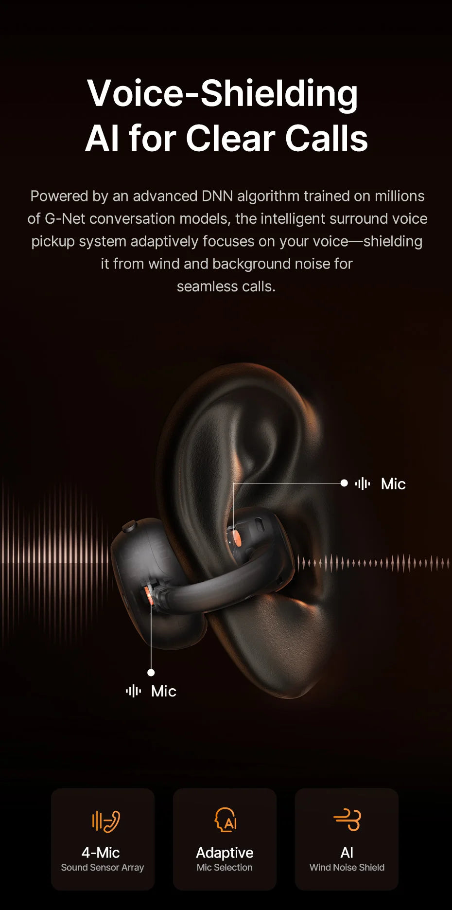 Căști wireless Baseus XC1 cu clips deschis pe ureche Bluetooth 6.1
