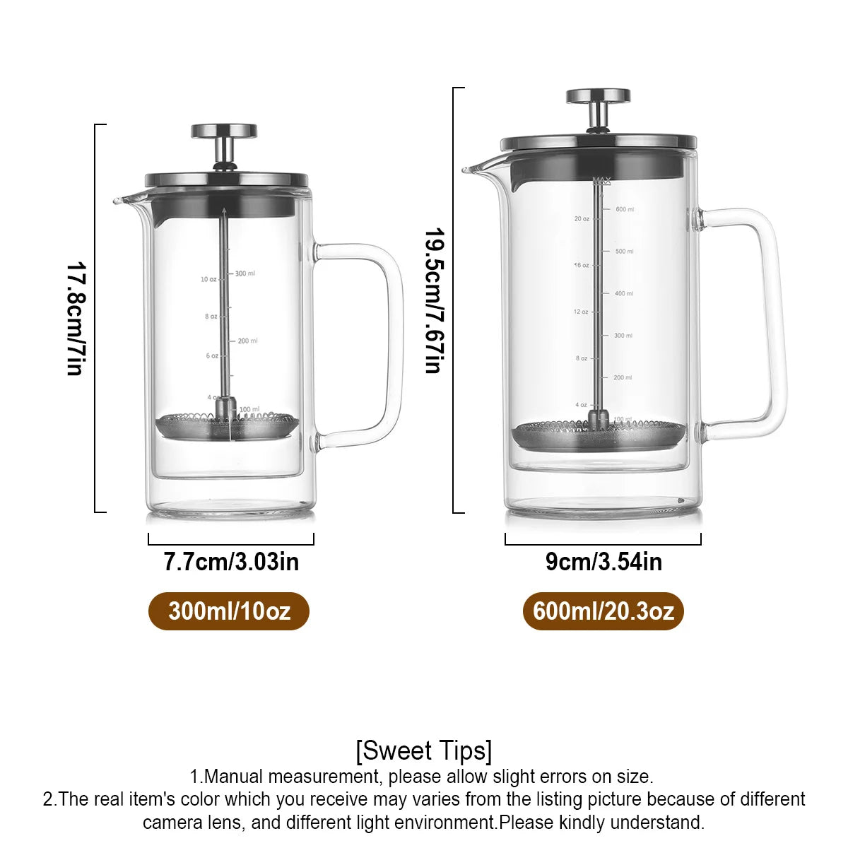 Double-Wall Glass French Press, 300 or 600 ml