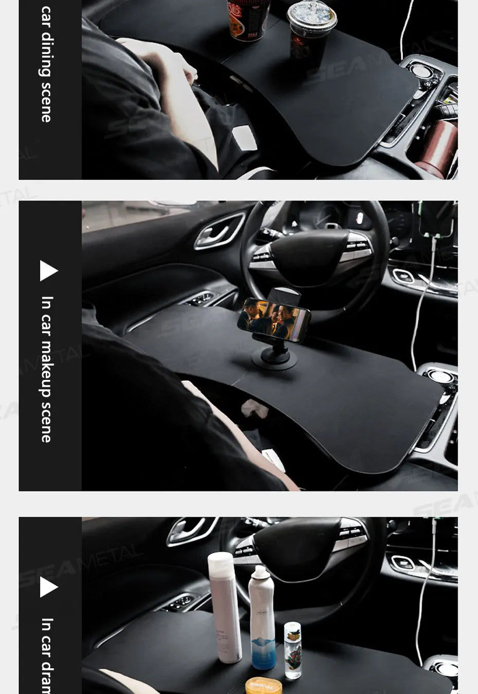 SEAMETAL Car Temporary Tray for Laptop Stable Large Load-Bearing Car Table Board Foldable Large Car Dining Table Drink Holder