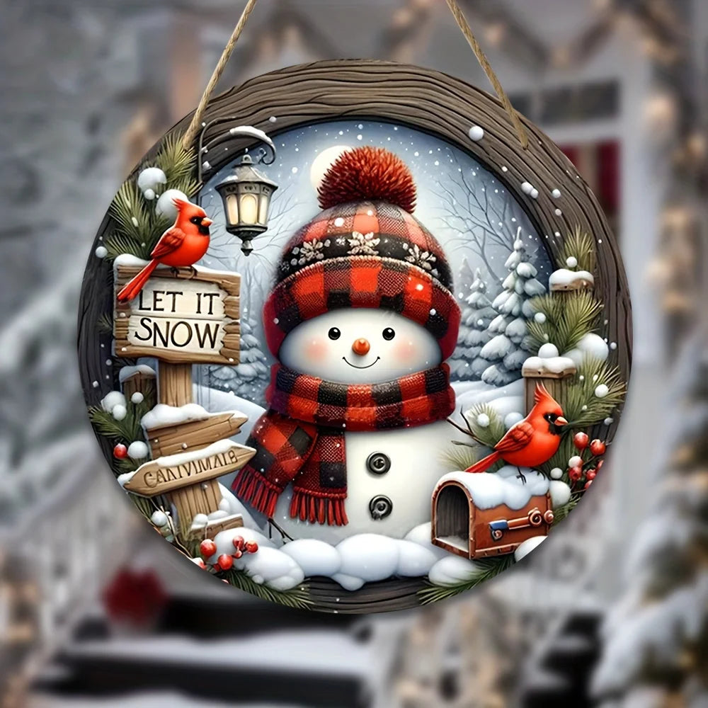 7.9" Christmas Wreath Centerpiece Decoration - Acrylic Round Holiday Wall Door Hanging Ornament Snowman Christmas Home Decor