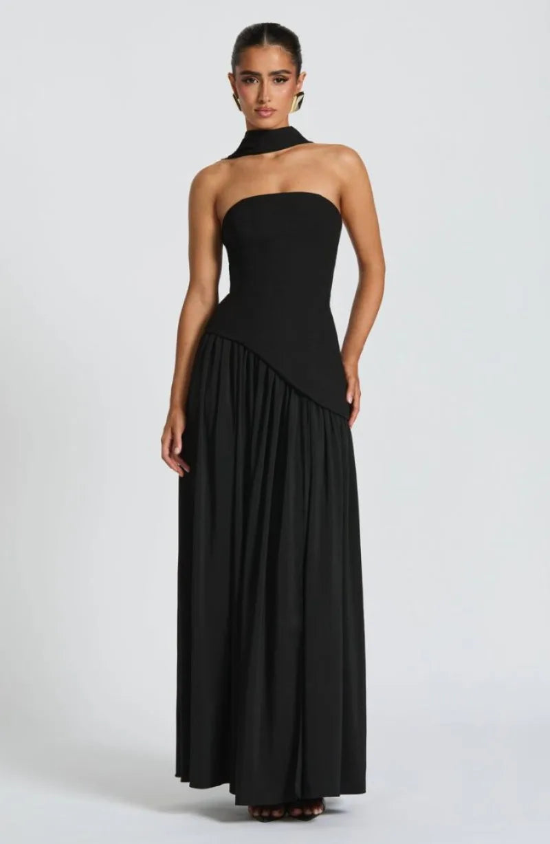 Elegant Strapless Floor-Length Women’s Slit Backless Evening Dress