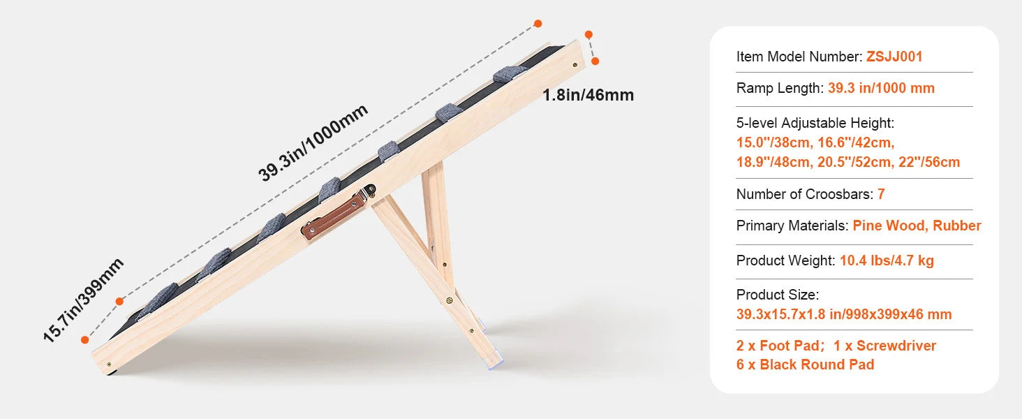 Rampa para perros SucceBuy, plegable, antideslizante, alta, ajustable, de madera, rampa para mascotas, eliminable, para perros pequeños y mayores, escaleras para sofá, automóvil, cama.