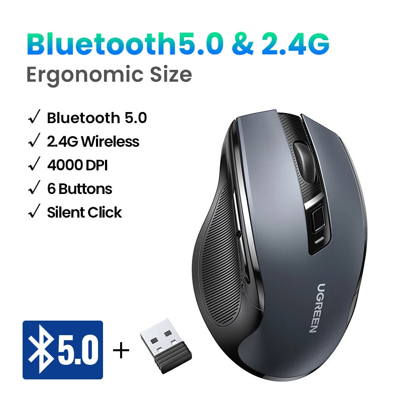 Wireless Bluetooth Mouse – Ergonomic 4000DPI Silent Mouse with 6 Buttons for MacBook, Laptop & PC - Spy-shop.com