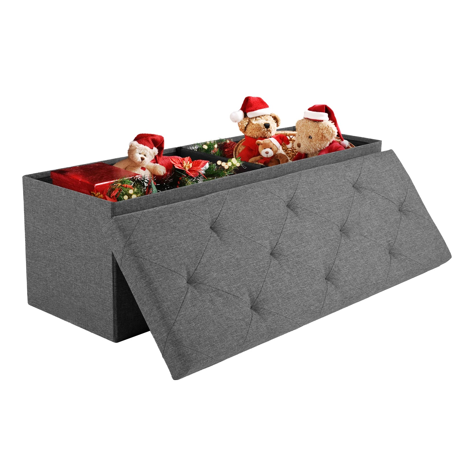 Storage Ottoman Bench with Hidden Toy Box Linen Stool 43in