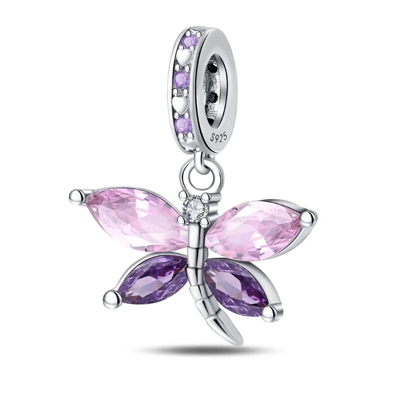Original 925 Sterling Silver Colorful Butterfly Charms Beads Pendants Fit S925 Bracelet Necklace Fine DIY Birthday Jewelry