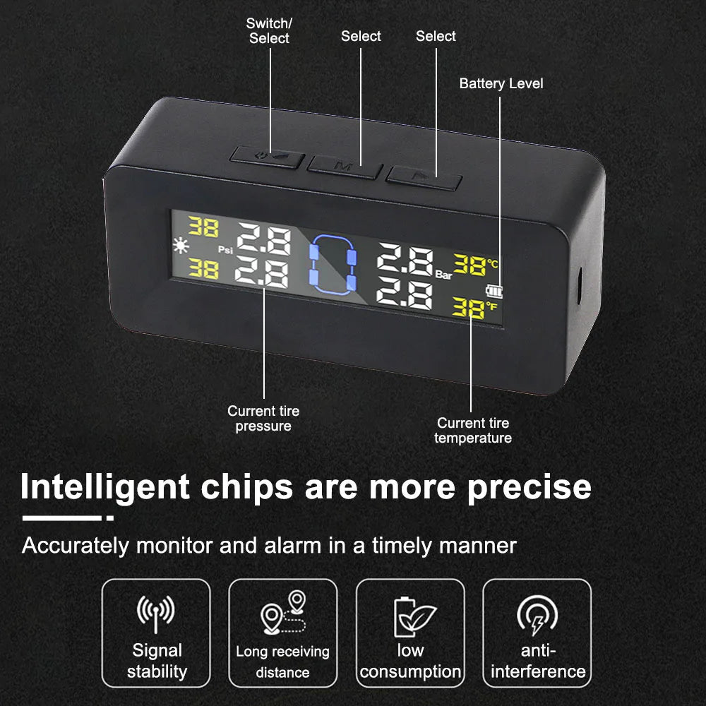 Solar TPMS Tire Pressure Monitoring System with External Sensors
