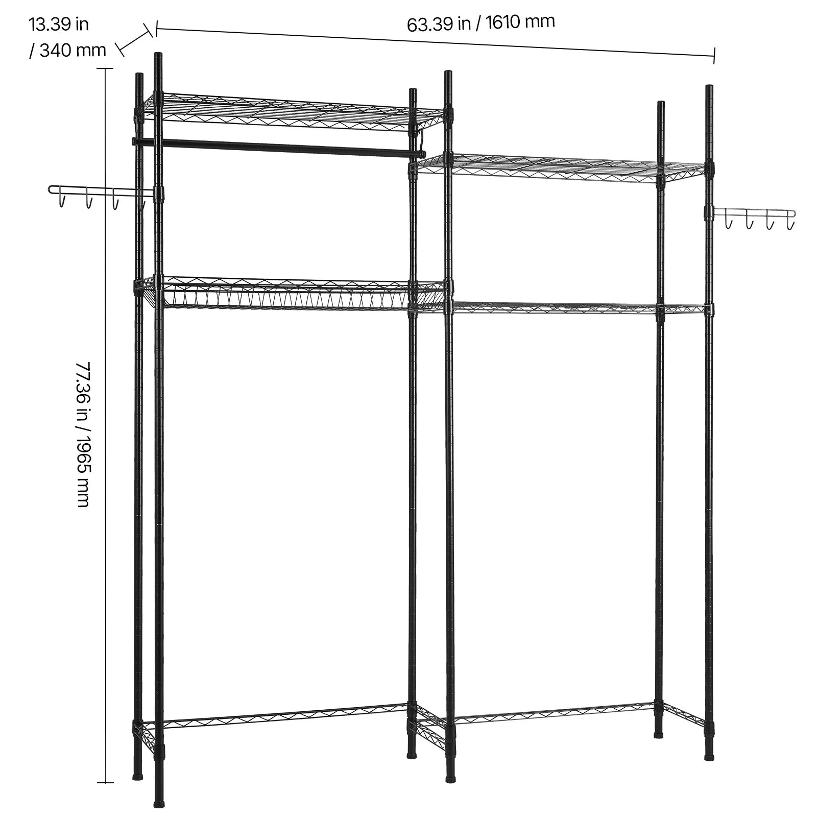 SucceBuy Over Washer and Dryer Storage Shelves Laundry Room Drying Rack with Hanger Rod and Hooks for Laundry Room Organization