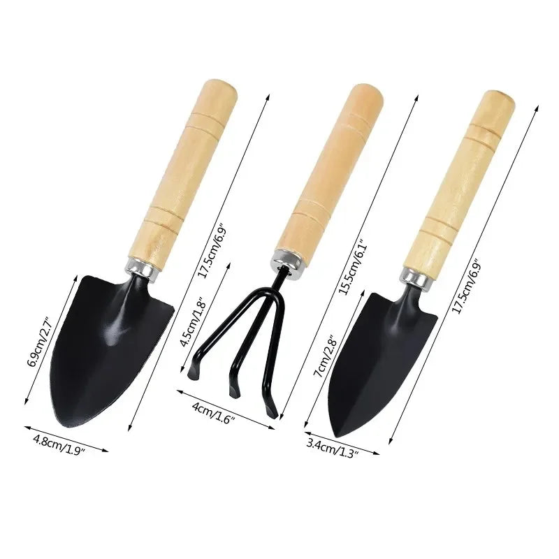 3-Piece Mini Garden Tool Set with Rake, Trowel and Shovel