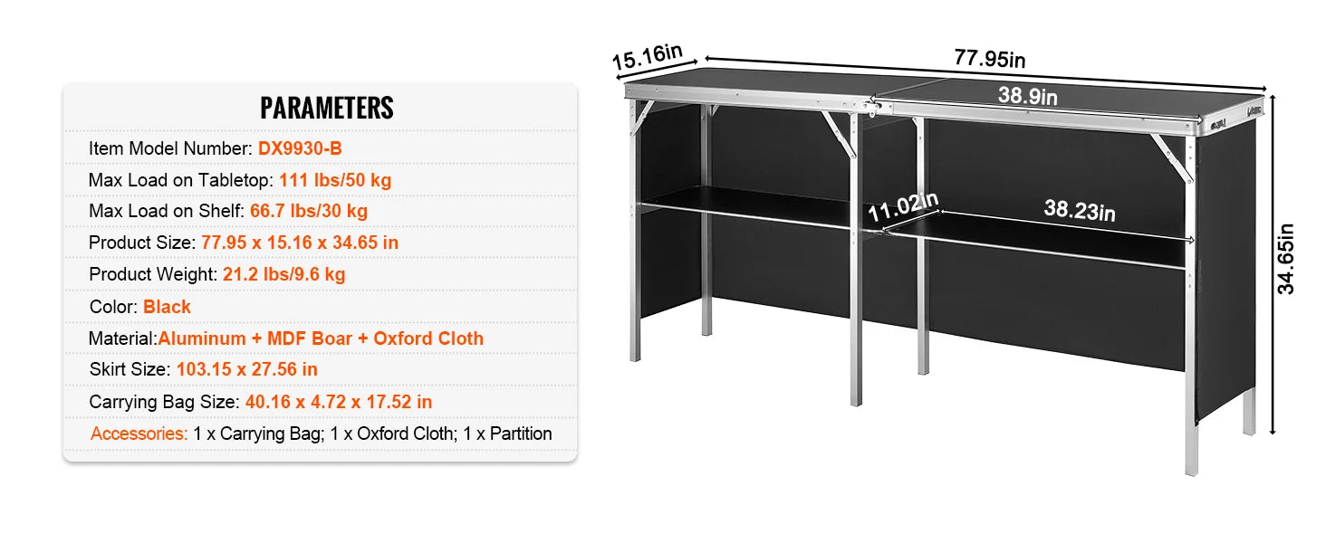 Folding Trade Show Counter Table with Storage Shelf & Carry Bag