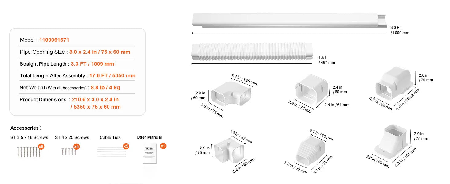 SucceBuy Mini Split Line Set Cover PVC Decorative Pipe Line Cover For Air Conditioner Easy to Install Paintable for Heat Pump