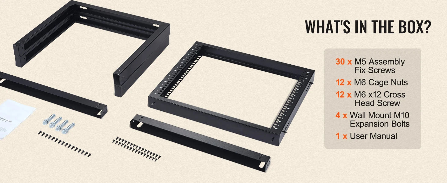 9U Wall Mount Server Rack 19 Inch Open Frame 150 lb Capacity