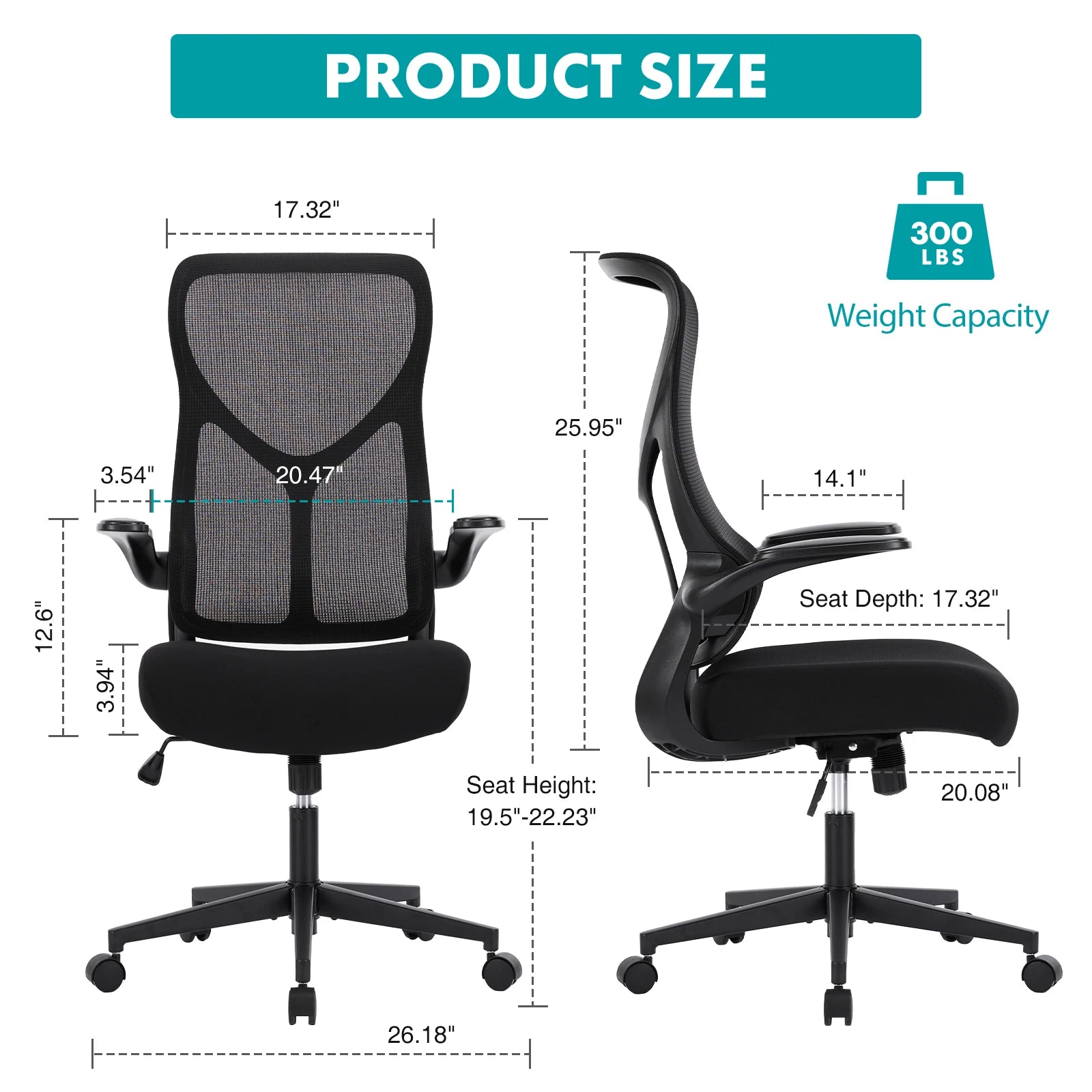 Ergonomic Mesh Office Chair with Lumbar Support & Flip-Up Arms
