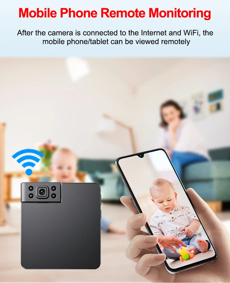 Mini WiFi biztonsági kamera éjjellátóval és mozgásérzékelővel