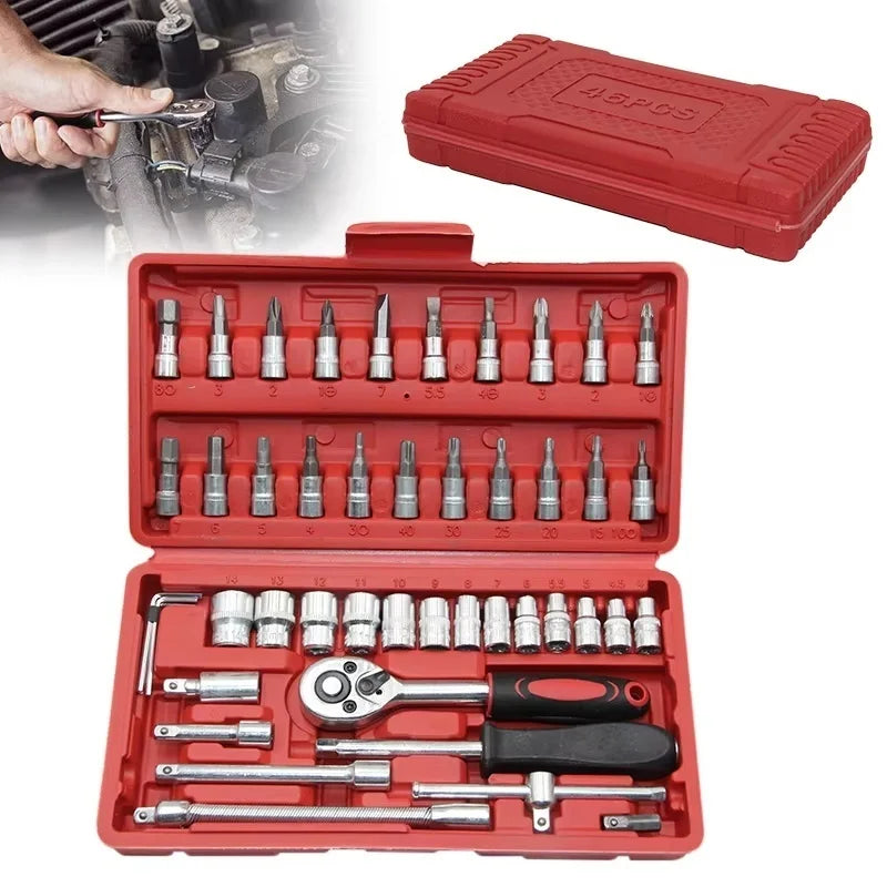Set di 46 bussole metriche da 1/4 di pollice con cricchetto