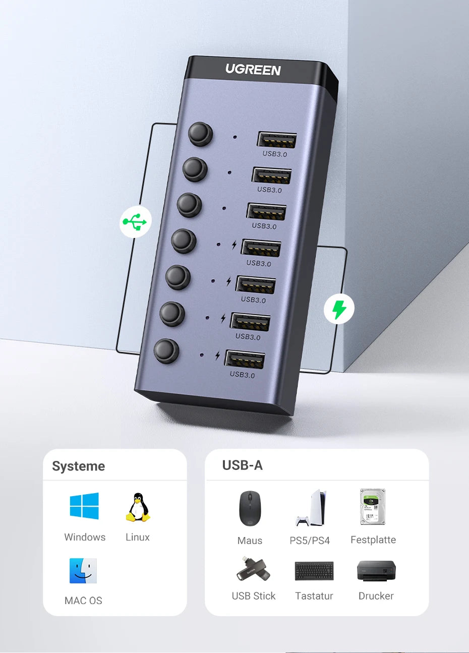 Seven-Port USB 3.0 Hub with Individual Switches