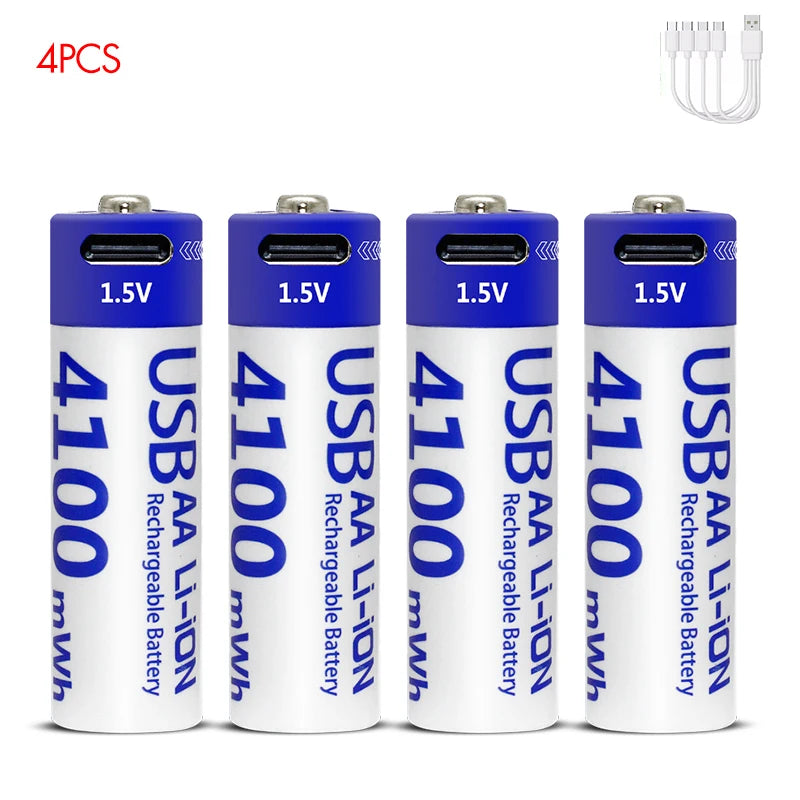 Kuugro AA 1.5V 4100mWh USB Rechargeable Battery Type-C Rechargeable AA Li-ion Battery for Remote Control Smart Door Lock Toys