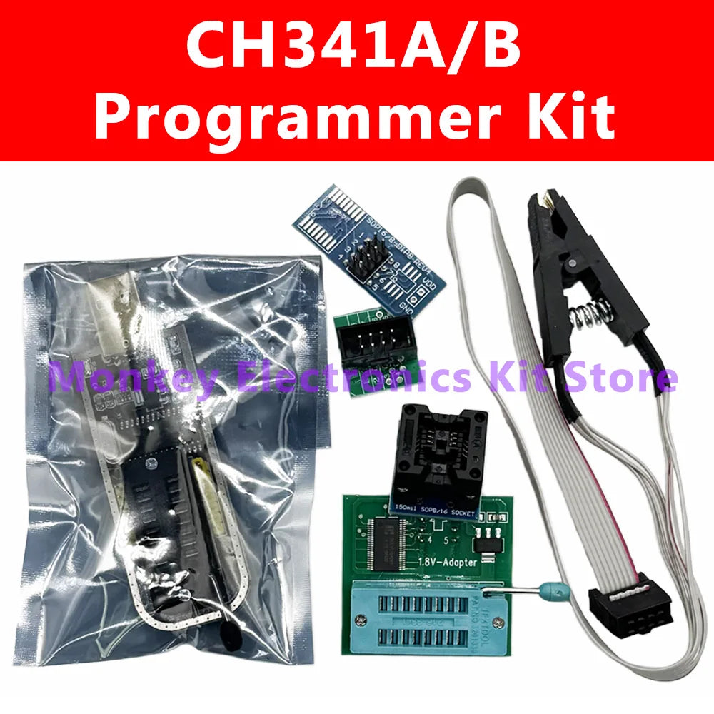 CH341 USB-flashprogrammer en adapteropties