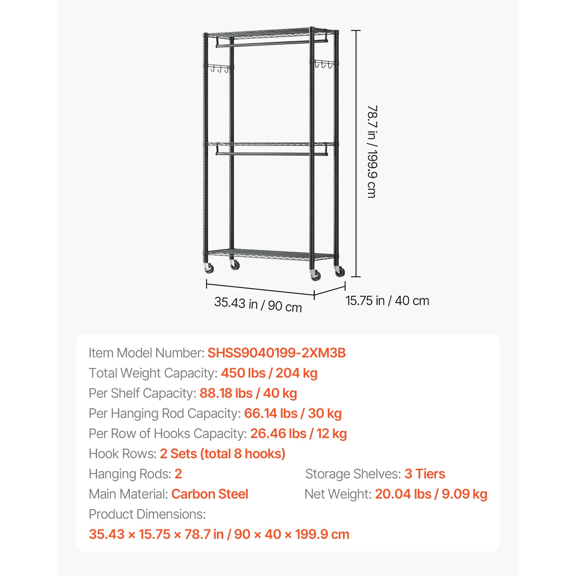 Heavy Duty Clothes Rack with Adjustable Shelves & 450–500 lb Load