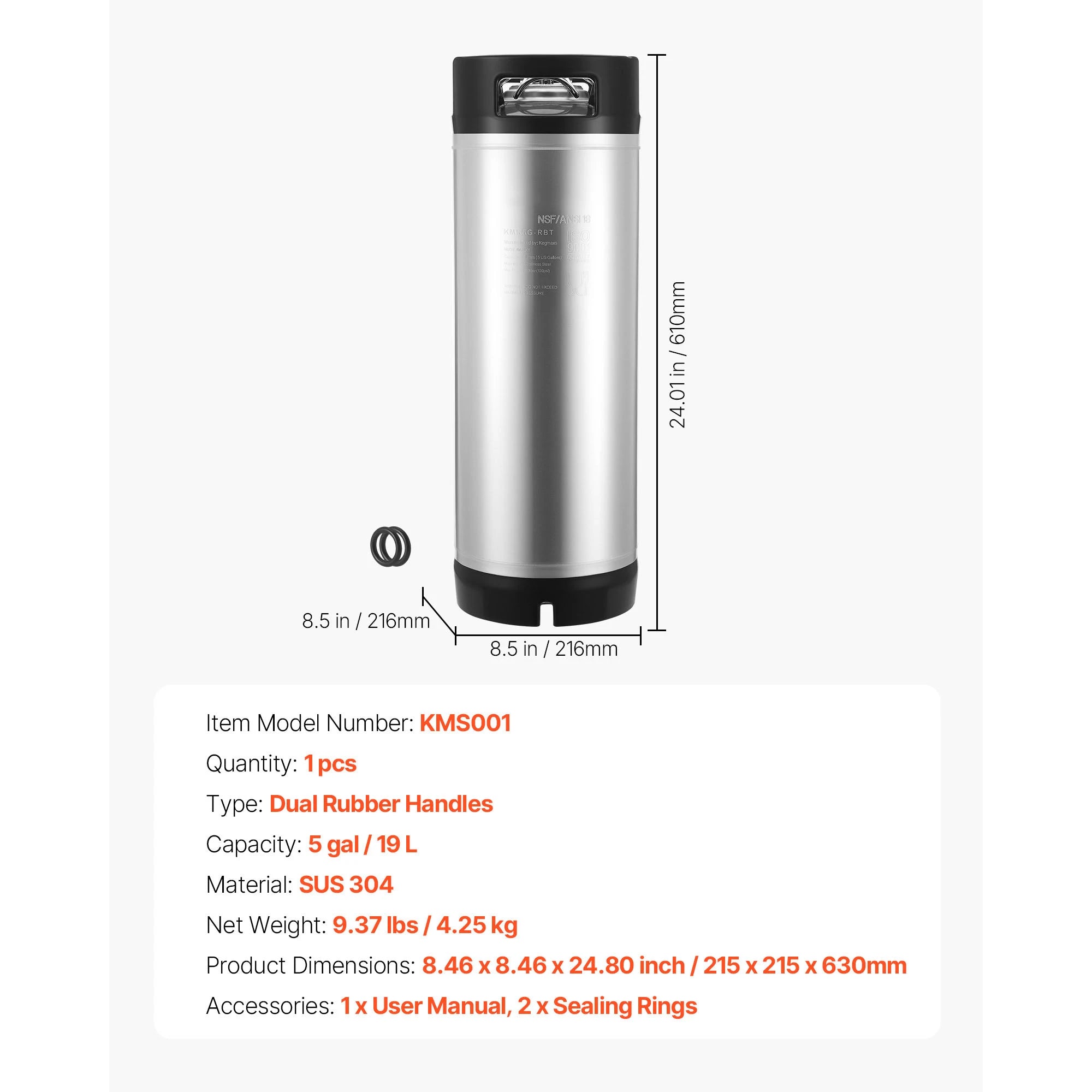 Corny Ball Lock Keg 304 Stainless Steel Cold Brew & Beer Keg
