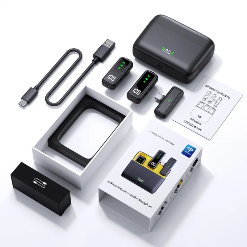 Clip‑On Wireless Lavalier Lapel Microphone Kit, LED Battery Indicator Charging Case, 36‑Hour Long Working Time, DSP Noise Reduction, 135‑Ft Transmission Range, Plug‑And‑Play Mic Compatible With IPhone, IPad, Android