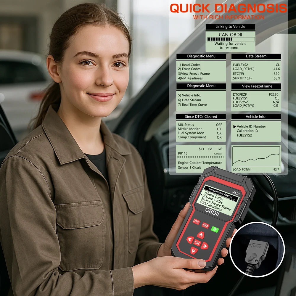 OBD2-Codeleser V410, 2,8-Zoll-Display