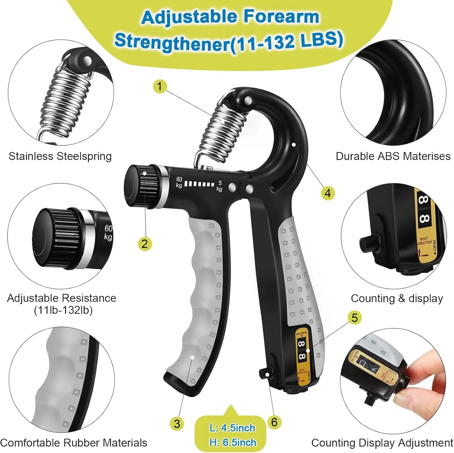 6-Pack Hand Grip Strengthener Kit with Finger Exerciser, Forearm Workout Ring for Muscle Building & Injury Recovery