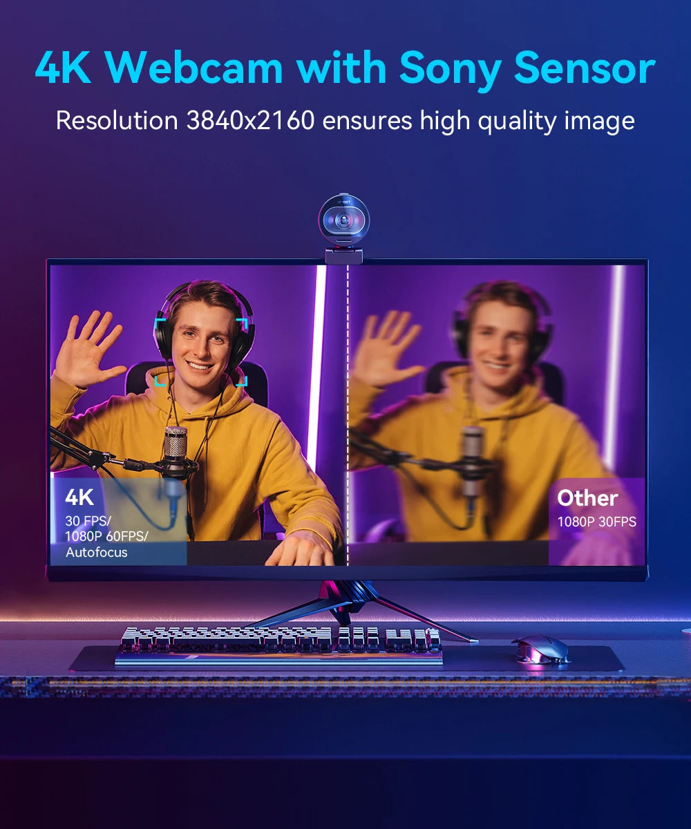 Webkamera 4K Streaming Webkamera 1080P 60FPS USB Kamera EMEET S600 Autofokus Kamera pro živé vysílání s mikrofony pro Tiktok/YouTube