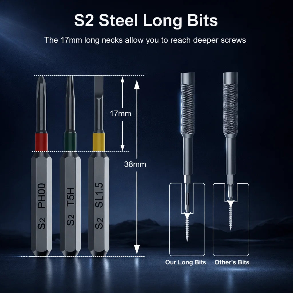Magnetic Precision Screwdriver Set - Long-Bit Options