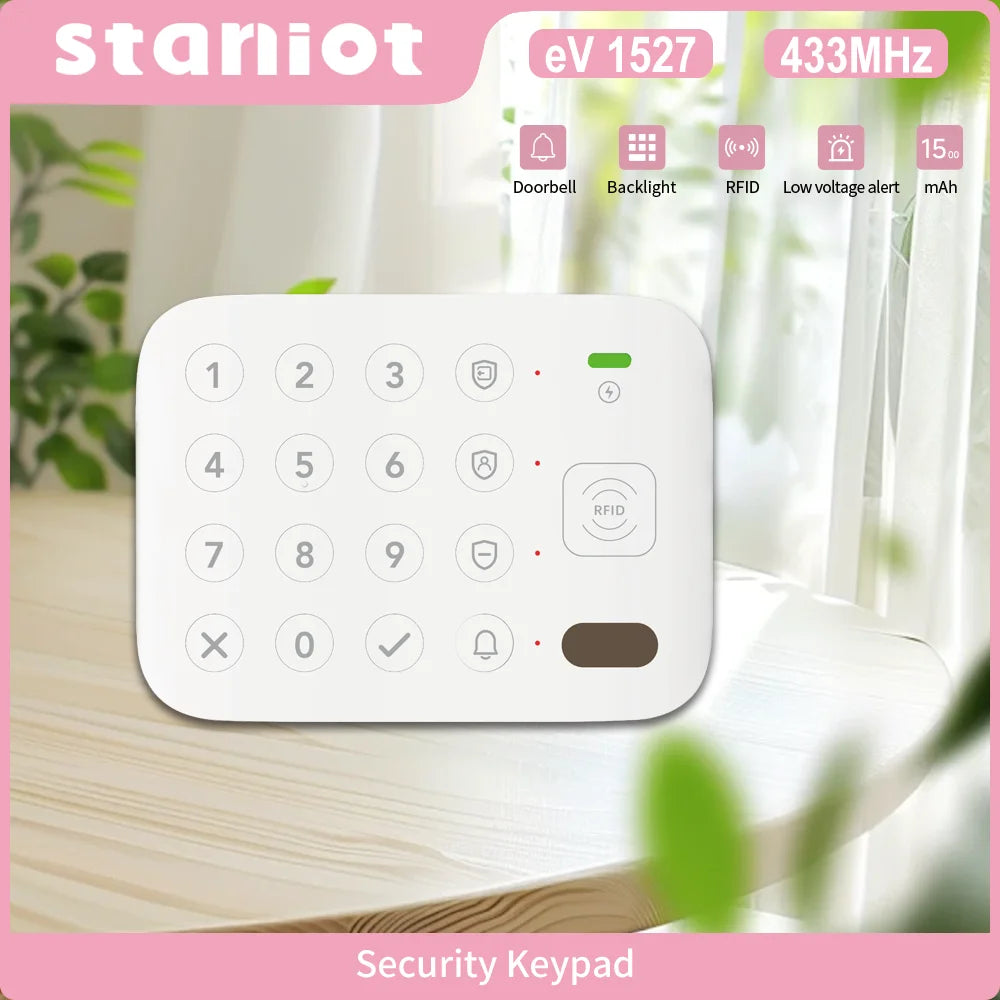 Staniot Intelligent Wireless Alarm System Control Keypad Anti-Tamper Trigger Alarm Built-in 1500mAh Battery RFID Tag Keyboard Indoor Home Security Accessory