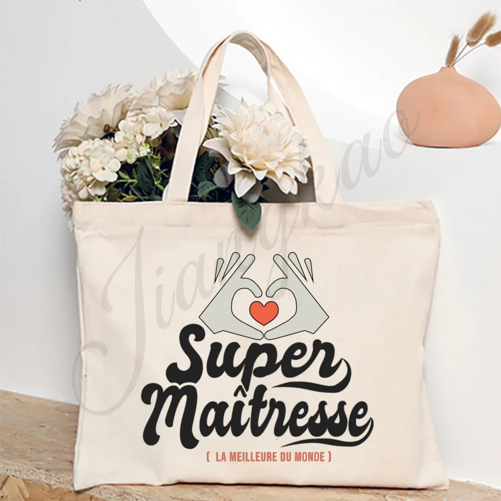 Thank You Teacher Stampa Francese Borsa a Spalla Donna Borsa in Tela Borse da Shopping Borse Femminili Borsa Riutilizzabile Migliori Regali per Maitresse