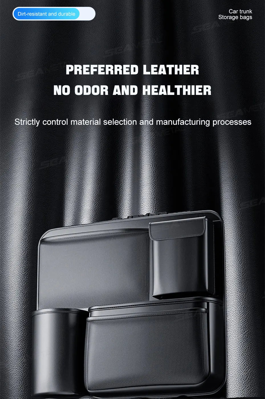 SEAMETAL SUV/MPV Trunk Storage Bag Wear-Resistant PU Leather Car Organizer Hook-and-Loop Fastener Auto Seat Back Storage Pouch