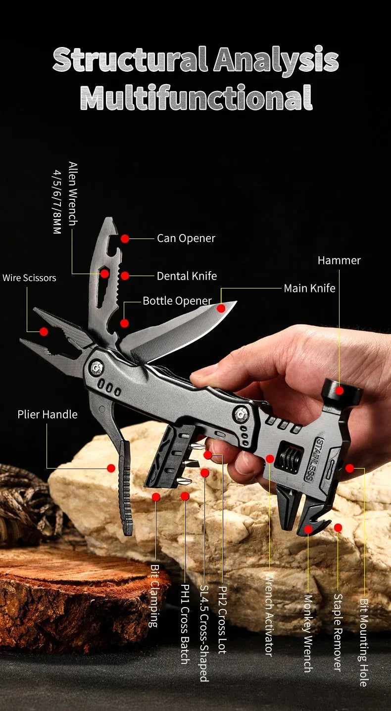 Hammer, Wrench and Pliers Multitool with Sheath